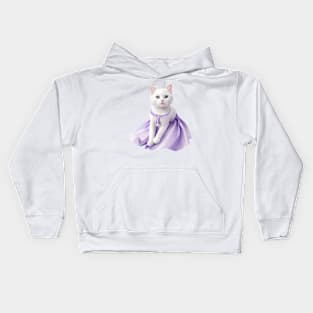 Beautiful cat wearing purple dress Kids Hoodie